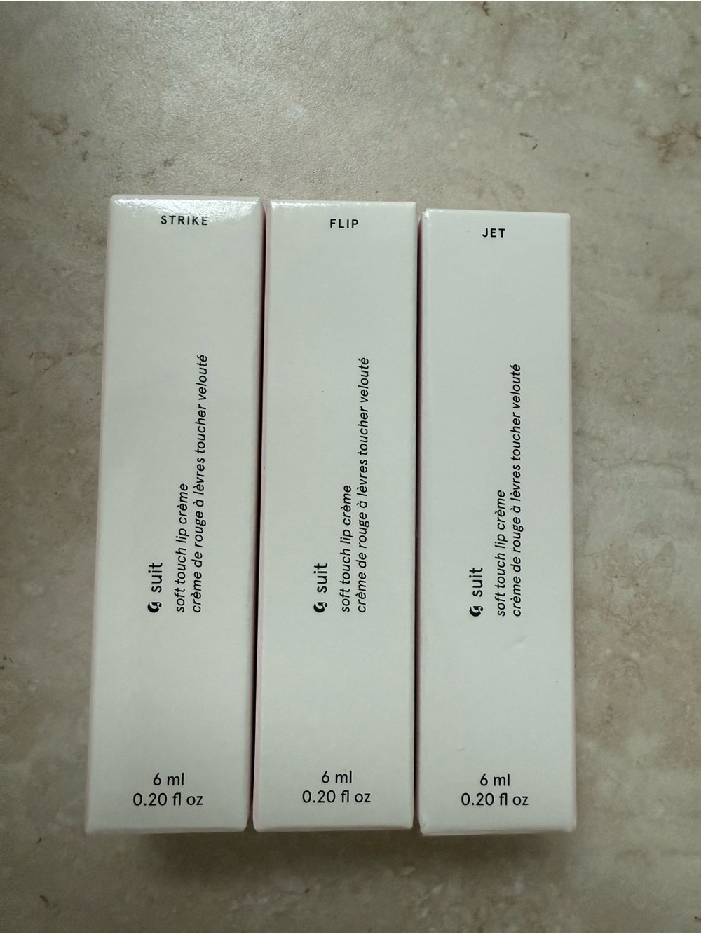 Glossier Soft-Touch Lip Crème Trio - Pale Pink Packaging